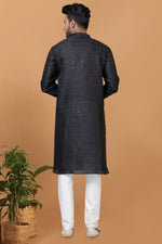 Load image into Gallery viewer, Black Color Art Silk Fabric Readymade Kurta Pyjama For Men
