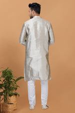 Load image into Gallery viewer, Art Silk Fabric Grey Color Readymade Men Stylish Kurta Pyjama
