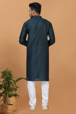 Load image into Gallery viewer, Art Silk Teal Color Readymade Designer Men Kurta Pyjama
