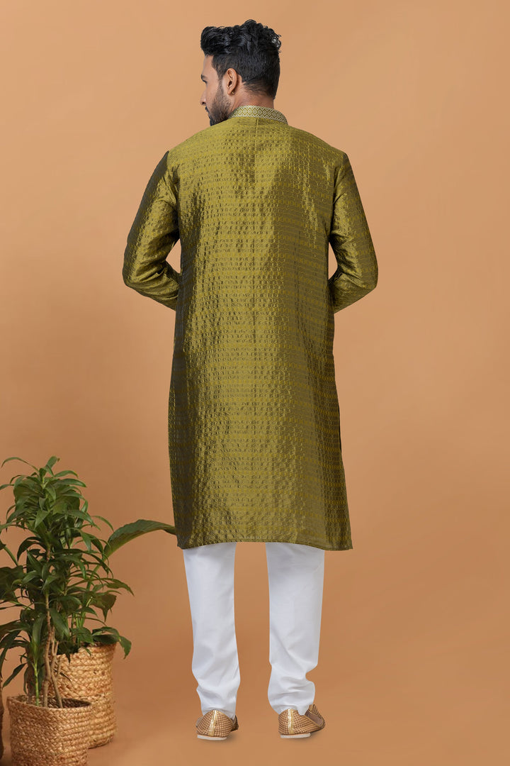Gorgeous Art Silk Fabric Readymade Kurta Pyjama For Men