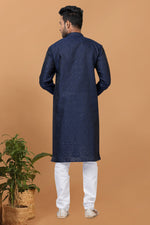 Load image into Gallery viewer, Stunning Navy Blue Color Readymade Men Kurta Pyjama
