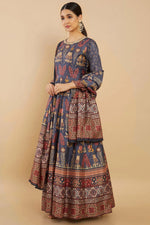 Load image into Gallery viewer, Digital Print Blue Color Wedding Wear Readymade Long Anarkali Style Gown In Art Silk Fabric
