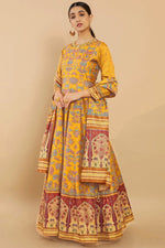 Load image into Gallery viewer, Art Silk Fabric Yellow Color Festive Wear Digital Print Readymade Long Anarkali Style Gown
