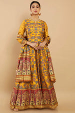Load image into Gallery viewer, Art Silk Fabric Yellow Color Festive Wear Digital Print Readymade Long Anarkali Style Gown
