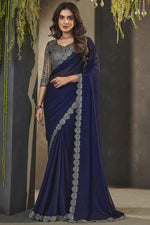 Load image into Gallery viewer, Lavishing Blue Color Georgette Fabric Lace Border Work Saree With Embroidered Blouse