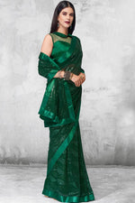 Load image into Gallery viewer, Sangeet Wear Green Color Sequins Work Saree
