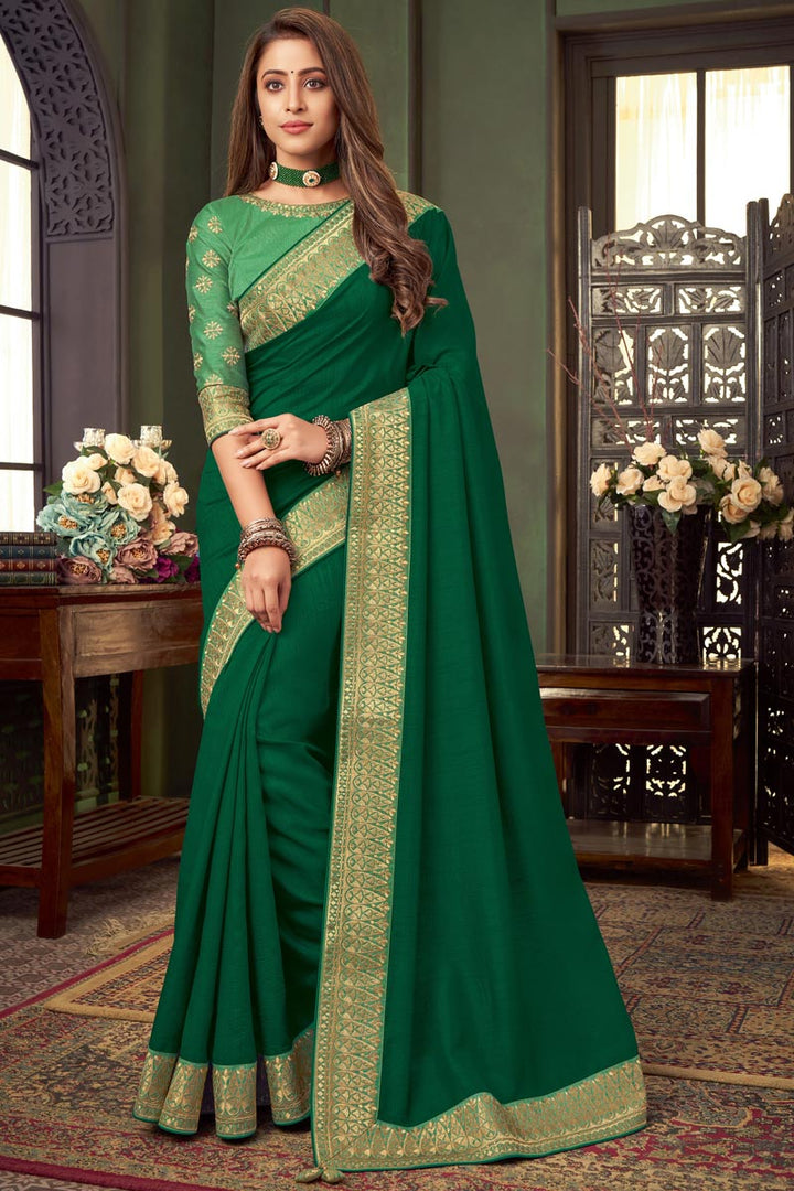 Semi raw silk saree pastel green shade with allover self emboss and copper  zari woven simple border at 105000 by Prashanti – Prashanti Sarees