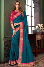 Load image into Gallery viewer, Art Silk Fabric Function Wear Teal Color Fancy Border Work Saree
