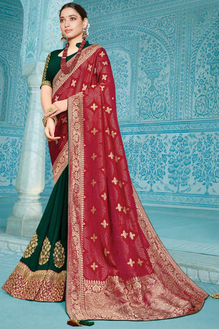 Dark Green Color Silk Fabric Function Wear Magnificent Embroidered Work Saree Featuring Tamannaah Bhatia