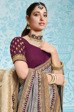 Load image into Gallery viewer, Grey Color Silk Fabric Function Wear Charismatic Embroidered Work Saree Featuring Tamannaah Bhatia
