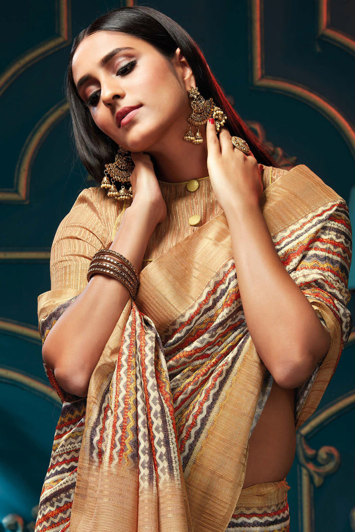 Art Silk Fabric Party Wear Digital Printed Work Graceful Saree In Multi Color