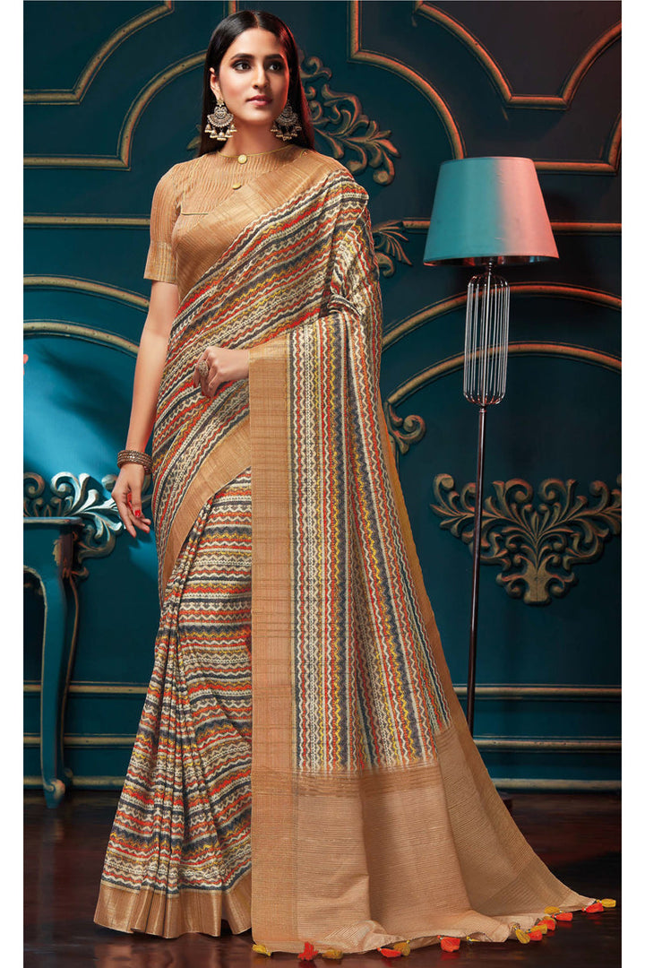 Art Silk Fabric Party Wear Digital Printed Work Graceful Saree In Multi Color