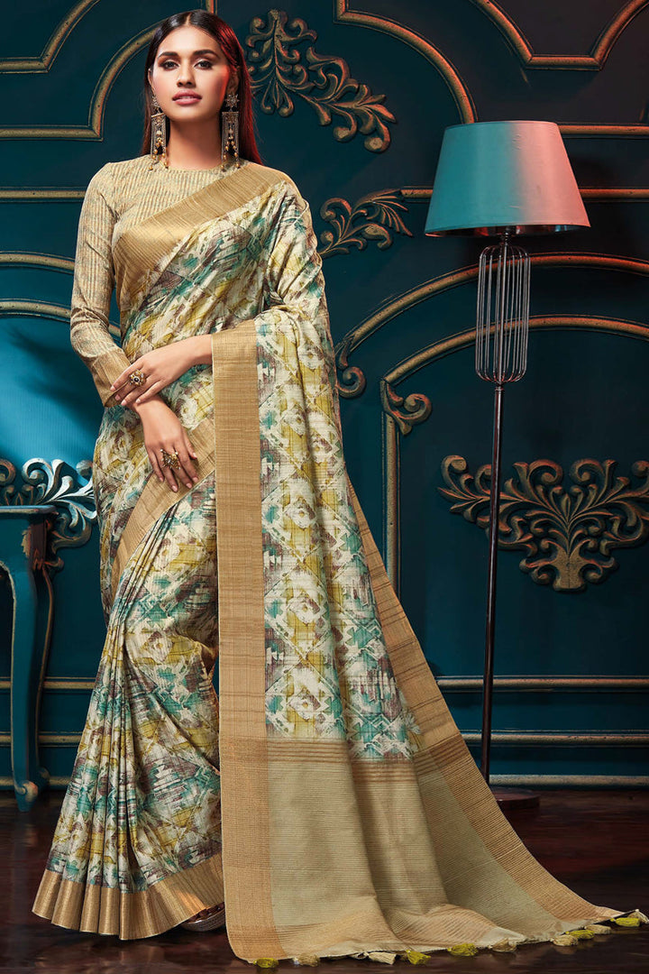 Multi Color Art Silk Fabric Digital Printed Work Party Wear Saree