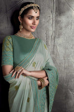 Load image into Gallery viewer, Sea Green Color Border Work Art Silk Fabric Party Wear Stunning Saree
