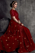 Load image into Gallery viewer, Elegant Border Work On Art Silk Fabric Maroon Color Party Wear Saree
