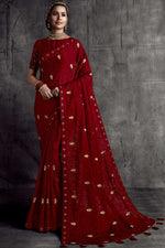 Load image into Gallery viewer, Elegant Border Work On Art Silk Fabric Maroon Color Party Wear Saree
