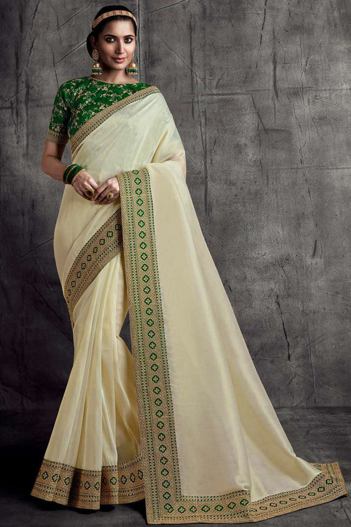 Alluring Beige Color Art Silk Fabric Designer Saree With Border Work