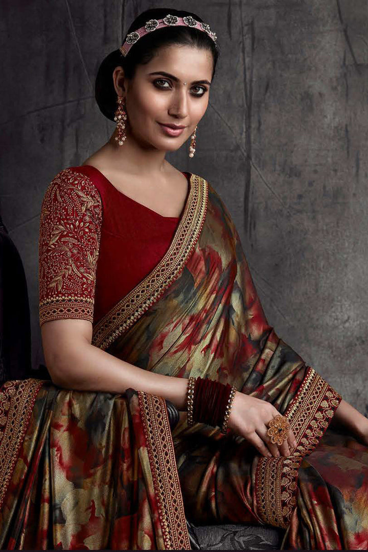 Art Silk Fabric Multi Color Party Wear Border Work Alluring Saree
