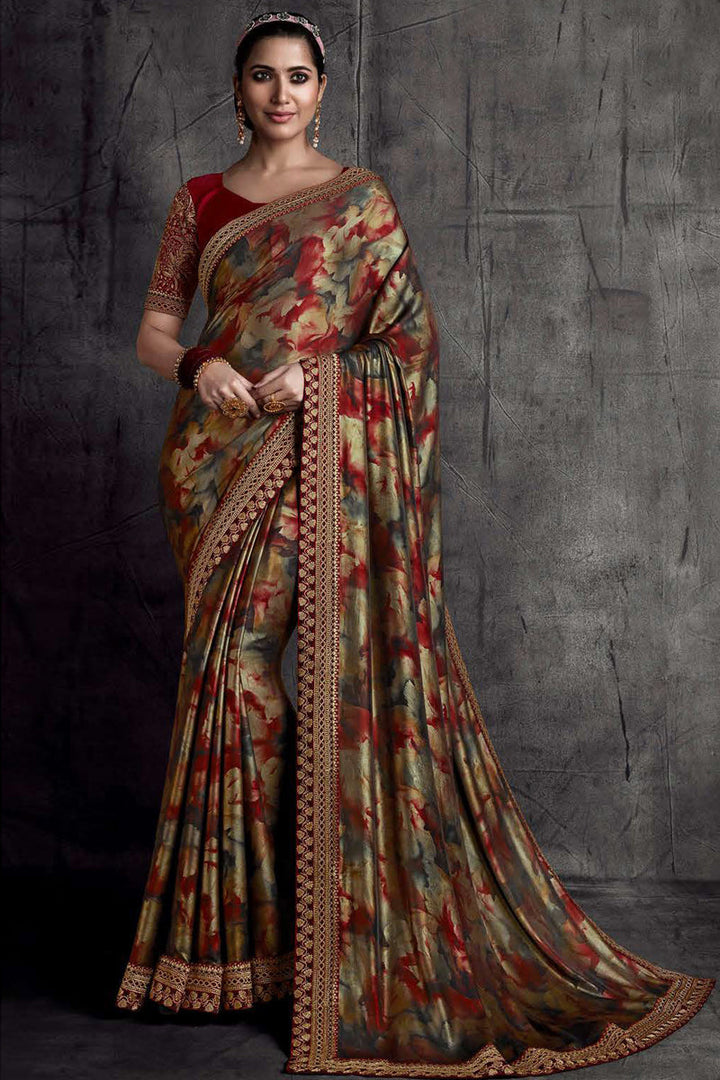 Art Silk Fabric Multi Color Party Wear Border Work Alluring Saree