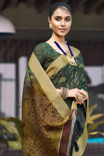 Load image into Gallery viewer, Teal Color Brilliant Linen Digital Printed Saree
