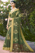 Load image into Gallery viewer, Olive Color Pleasant Digital Printed Linen Saree

