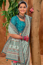 Load image into Gallery viewer, Banarasi Silk Fabric Grey Color Heavy Embroidered Wedding Wear Trendy Saree
