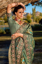 Load image into Gallery viewer, Green Weaving Work Wedding Wear Silk Fabric Saree