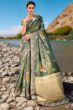 Load image into Gallery viewer, Green Color Silk Fabric Wedding Wear Saree With Weaving Work