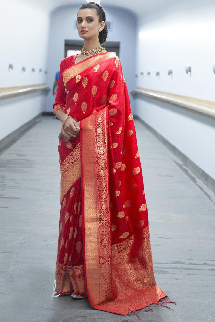 Art Silk Fabric Function Wear Red Color Fancy Saree