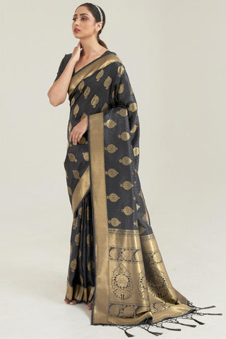 Art Silk Fabric Festive Wear Black Color Weaving Work Saree