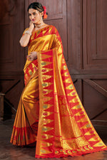 Load image into Gallery viewer, Golden Color Banarasi Art Silk Fabric Weaving Work Festive Wear Fancy Saree
