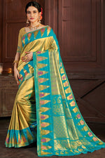 Load image into Gallery viewer, Golden Color Banarasi Art Silk Fabric Fancy Weaving Work Sangeet Wear Saree

