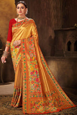 Load image into Gallery viewer, Banarasi Silk Fabric Sangeet Wear Golden Color Weaving Work Classic Saree
