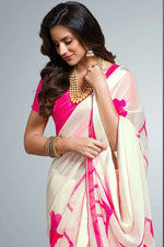 Load image into Gallery viewer, Off White Color Party Wear Printed Chiffon Fabric Designer Saree
