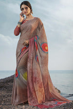 Load image into Gallery viewer, Satin Silk Fabric Fancy Regular Wear Chikoo Color Printed Saree
