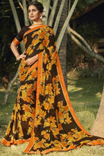 Load image into Gallery viewer, Brown Color Daily Wear Fancy Printed Saree In Georgette Fabric
