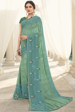 Load image into Gallery viewer, Sea Green Color Festive Wear Designer Georgette Fabric Saree
