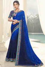 Load image into Gallery viewer, Function Wear Blue Color Georgette Fabric Designer Saree
