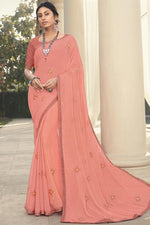 Load image into Gallery viewer, Peach Color Party Wear Designer Georgette Fabric Saree
