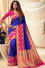 Load image into Gallery viewer, Banarasi Silk Fabric Designer Weaving Work Sangeet Wear Saree In Blue Color

