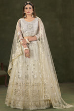 Load image into Gallery viewer, Sangeet Wear Fantastic Embroidered Work Beige Color Designer Lehenga In Net Fabric

