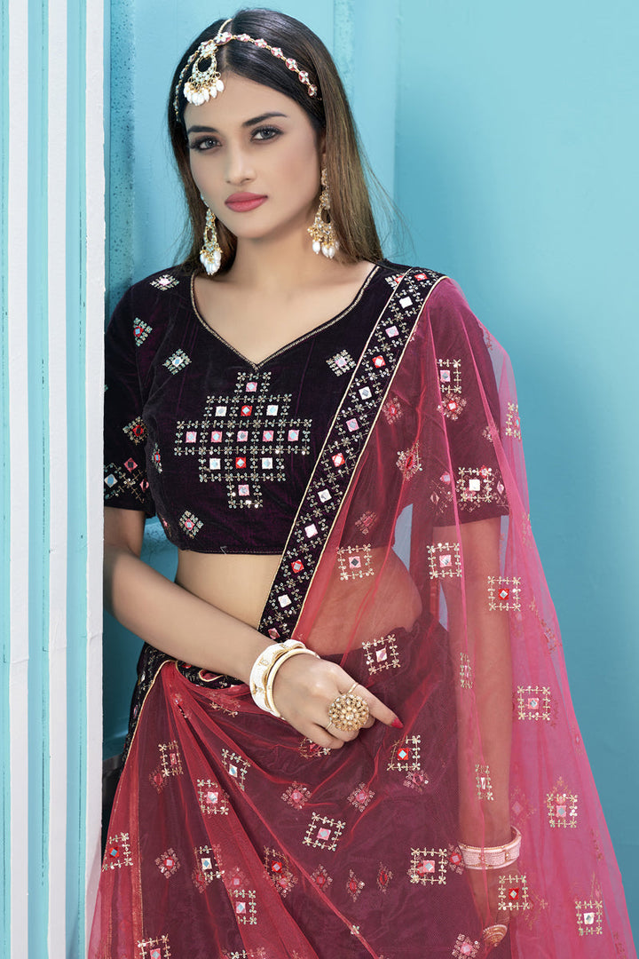 Maroon Color Sangeet Wear Brilliant Lehenga With Embroidered Work