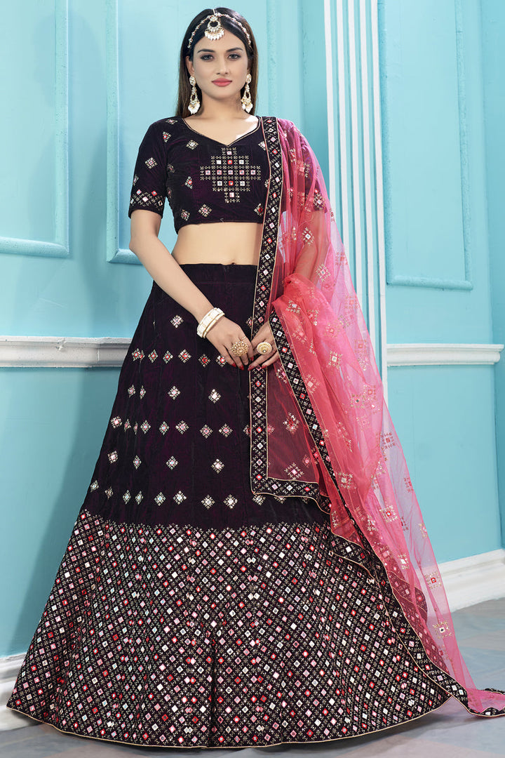 Maroon Color Sangeet Wear Brilliant Lehenga With Embroidered Work