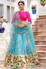 Load image into Gallery viewer, Organza Fabric Classic Cyan Color Function Wear Lehenga With Weaving Work

