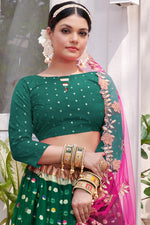 Load image into Gallery viewer, Dark Green Color Charming Organza Fabric Function Wear Lehenga With Weaving Work
