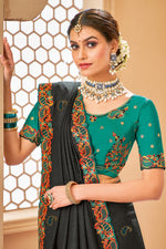 Load image into Gallery viewer, Art Silk Fabric Black Color Intricate Border Work Saree
