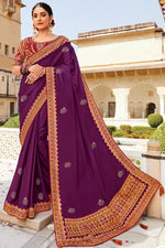 Load image into Gallery viewer, Embroidered Work Purple Color Crepe Fabric Adorming Saree