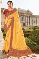 Load image into Gallery viewer, Embroidered Designs On Crepe Fabric Beatific Saree In Yellow Color