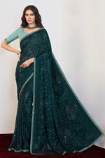 Load image into Gallery viewer, Teal Color Brasso Fabric Beguiling Embroidered And Stone Work Saree
