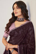 Load image into Gallery viewer, Purple Color Embellished Brasso Fabric Embroidered And Stone Work Saree
